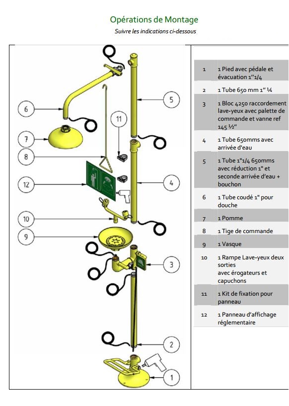 Ensemble douche et lave yeux d'urgence à pédale