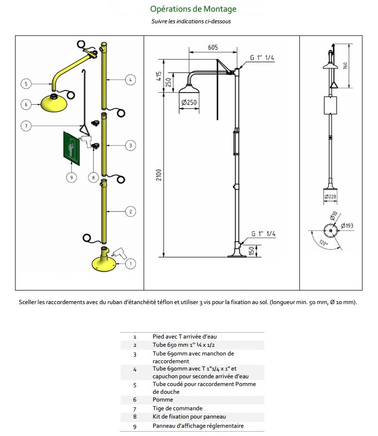 Douche de sécurité sur pied pour atelier