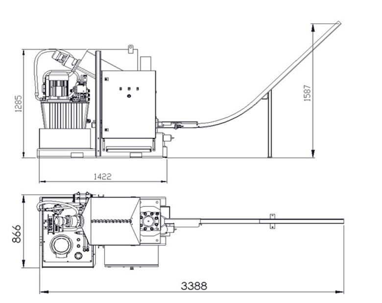 Dimensions de la briqueteuse PM1 pour acier aluminium et boue.