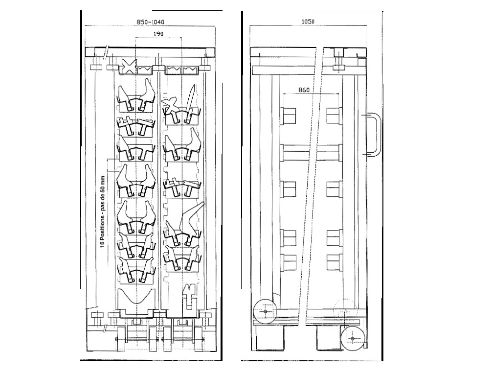 Côte de l'armoire à outillages et lames de coupe