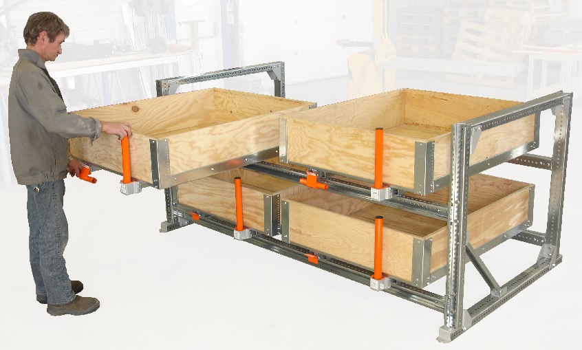  Stockage de produits en vrac sur tiroirs de rayonnage 