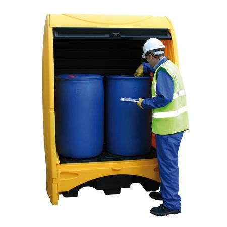Abri box à fûts PEHD à rideau pour stockage extérieur
