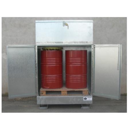 Abri de stockage acier pour fûts avec rétention