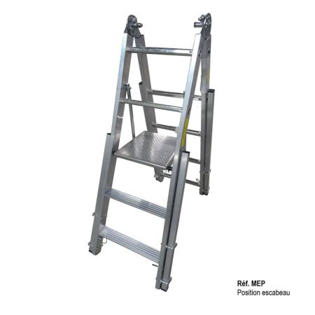 Echelle double transformable à plateforme et pieds réglables MEP