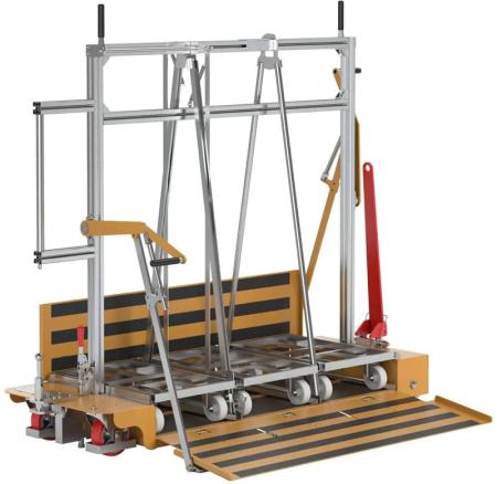 Remorque de train logistique à rampe d'accès pour embases DOLLYS