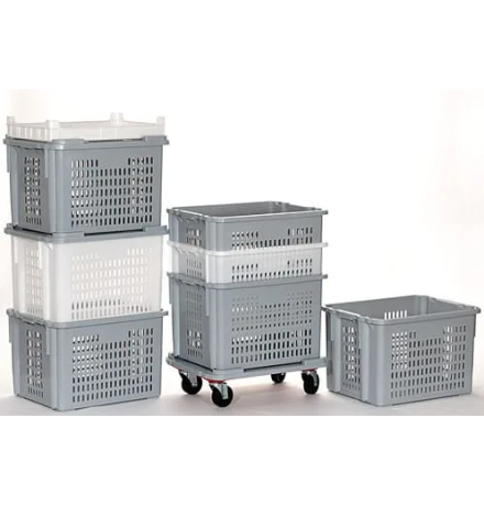 Bac emboitable gerbable fond plein parois ajourées 620x500x403