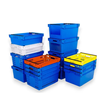 Vente Bac emboîtable gerbable sur rabats fond plein parois ajourées 600x400x200 (BAC-LAND PACK)