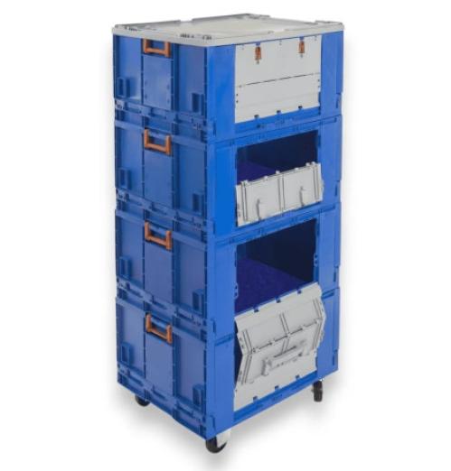 Bac de picking pliable à porte sur roulettes 800x600x590 - BAC-LAND PACK