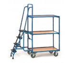 Chariot préparateur de commande 3 niveaux à grand marchepied - AVMD