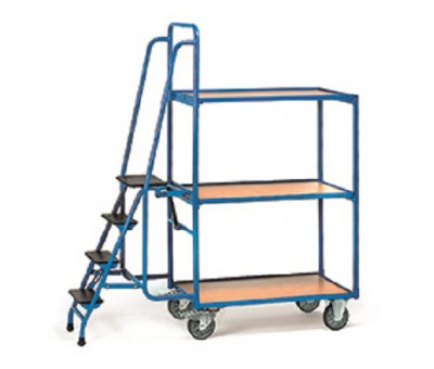 Chariot préparateur de commande 3 niveaux à grand marchepied