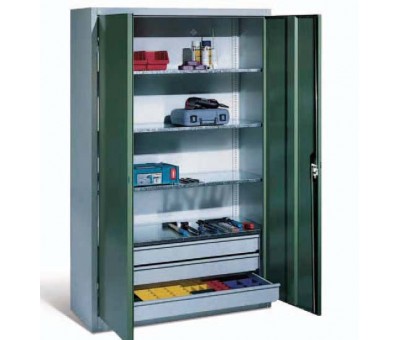 Armoire d'atelier grand volume à tablettes et tiroirs