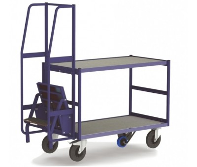 Chariot escabeau 2 niveaux pour le picking