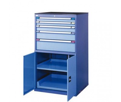 Armoire d'atelier portes battantes + 5 tiroirs