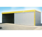 Abri de stockage métallique à toit plat et porte coulissante - ATELIERS LETORT