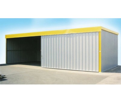 Abri de stockage métallique à toit plat et porte coulissante