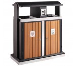 Corbeille de tri + cendrier pour l'extérieur acier / aspect bois - RECYCLEOFFICE