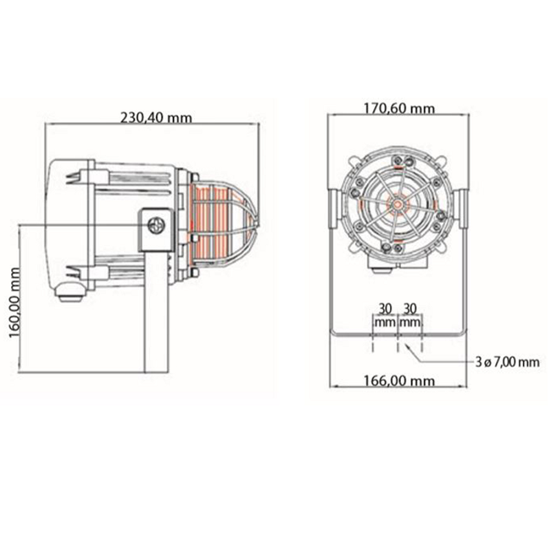 Achat Feu LED IP66 / 67 avec grille protection et équerre de fixation