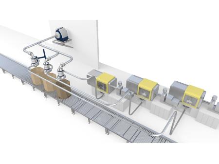 Transport pneumatique de pièces moulées par injection